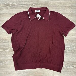 Old Navy Burgundy Short-Sleeve Knit Polo Cotton Textured Polo Shirt XXL